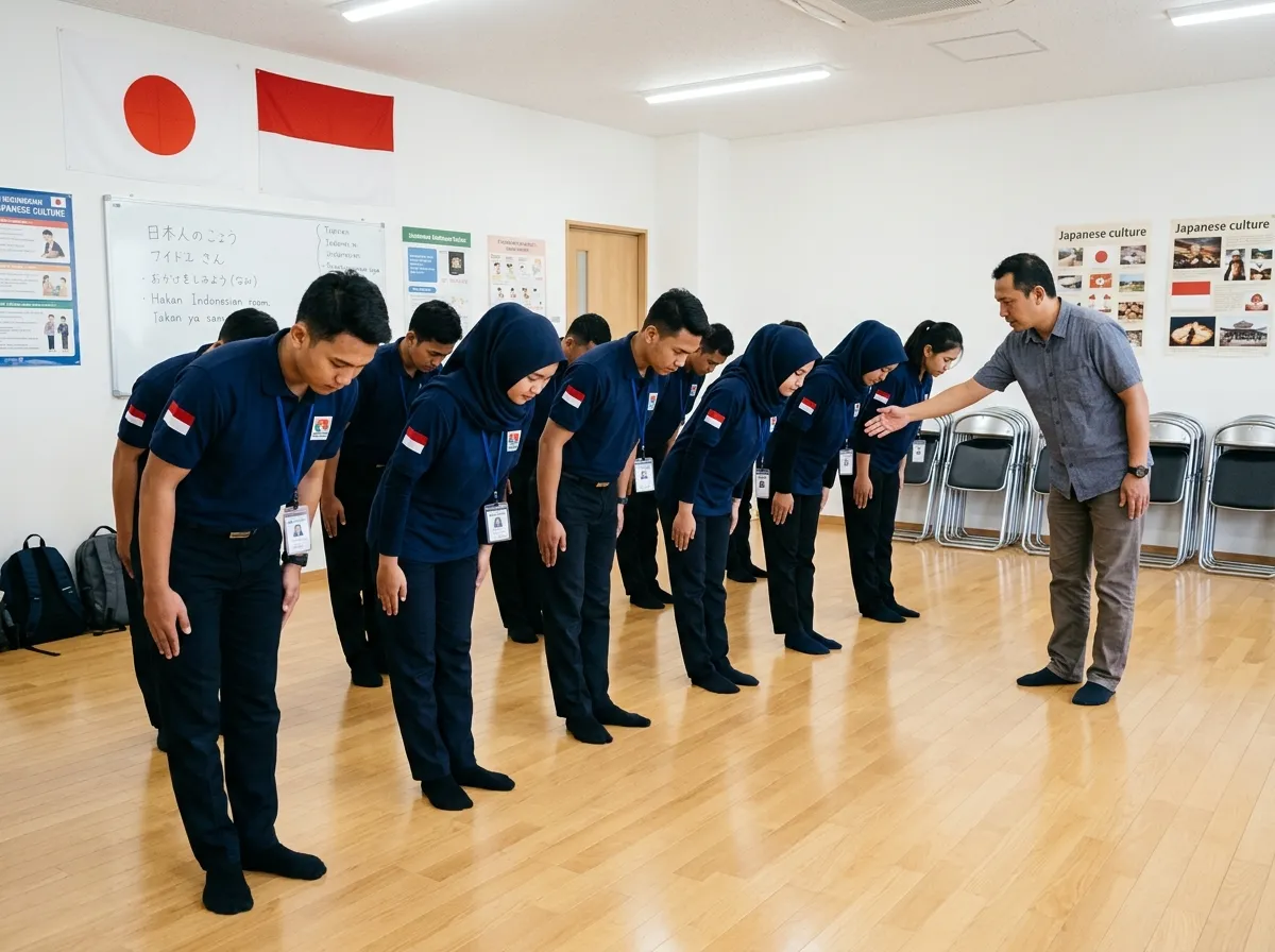 Latihan ojigi dan etika kerja Jepang